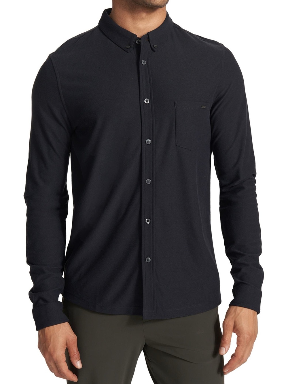 Vuori Mens XL Black Long Sleeve Ace Button-Down Shirt 100% Performance Piqué